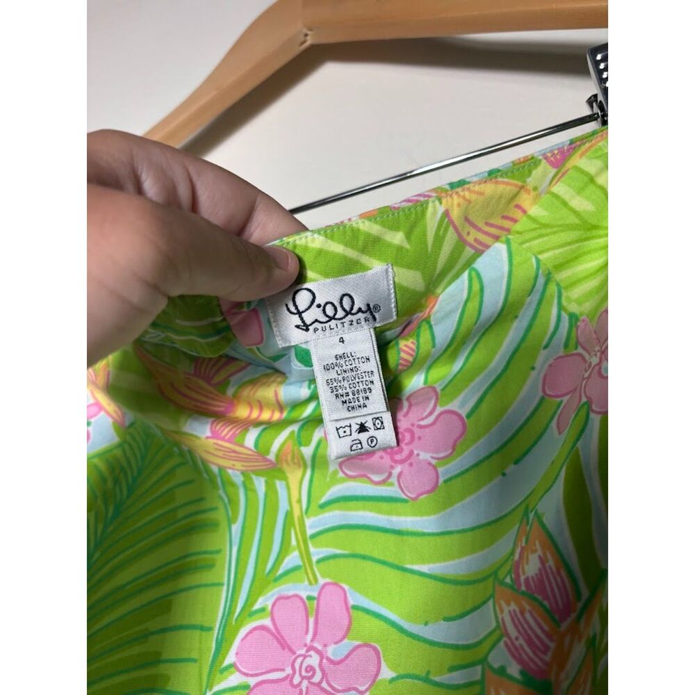 Lilly Pulitzer Skirt Vintage Cynthia Botanical Garden Pink Green Scallop Mini 4 - Picture 3 of 4